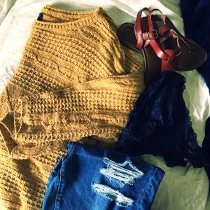 Mustard knit sweater from Abercrombie and Fitch.